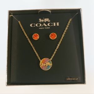 Coach Horse Carriage Necklace & Earring Set NIB